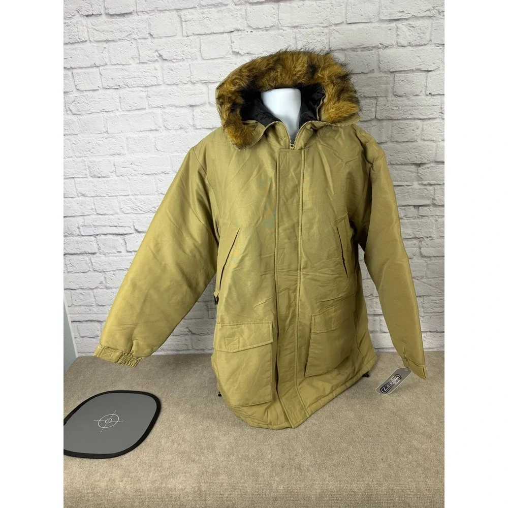 VTG Gveez Mens 5XL Heavyweight Insulated Parka Jacket Khaki‎ Faux Fur Hood NWOT